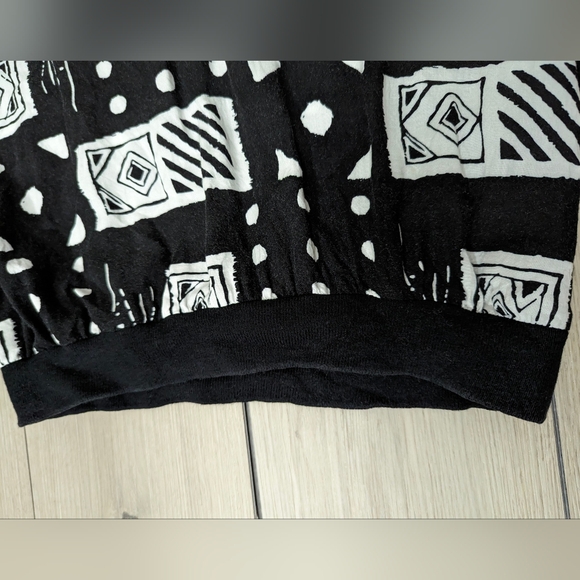 Vintage 1980s Alan Stuart pocketed black n white tee size L geometric pattern - Picture 7 of 9